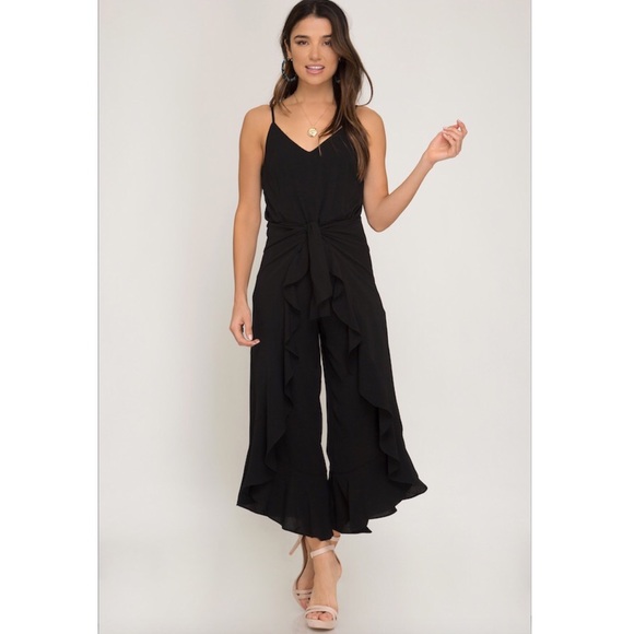 $ FIRM 🌷Black Cami Ruffled Wrap Jumpsuit - Picture 2 of 5